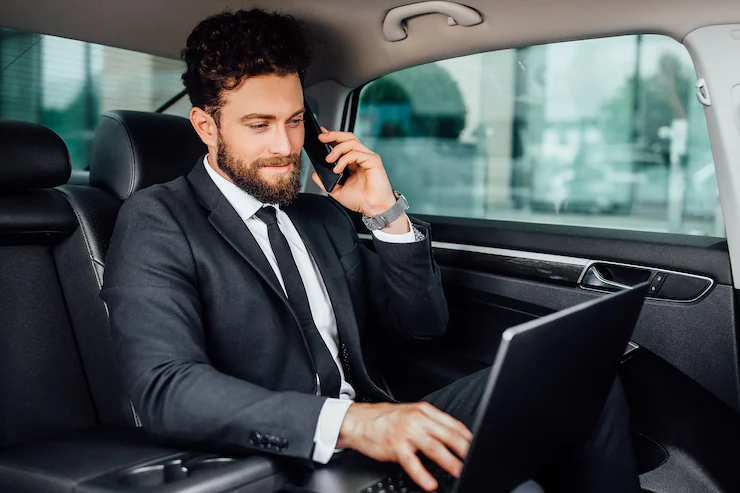Executive passenger traveling in luxury transportation