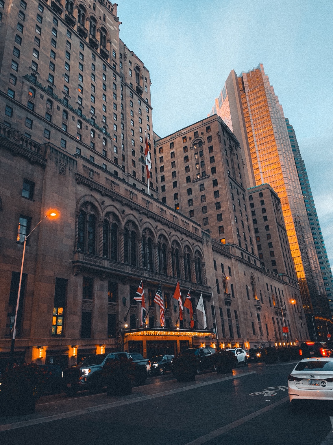 Historic Toronto hotel facade at golden hour